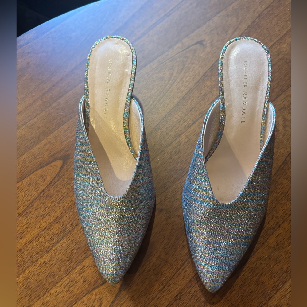 Sparkly Rainbow Loeffler Randall Juno Mules Women's Size 7
